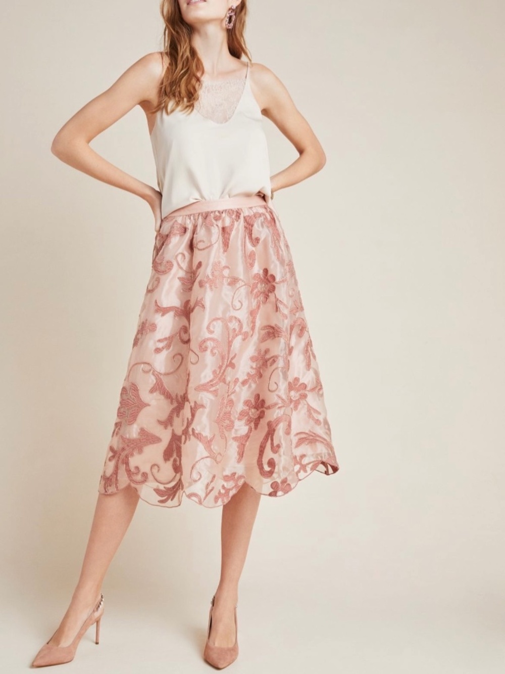 Maeve Shanon Embroidered Midi Skirt  Size XL